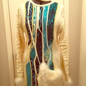 Ivory Coogi Knit Dress with faux fur, cap & purse
